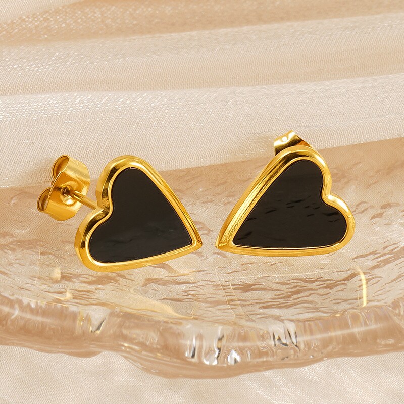 1 Pair Simple Series Classic Heart Stainless Steel 18K Gold Color Plated Women's Stud Earrings h5 